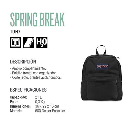 JANSPORT SPRING BREAK TDH7 NEGRA - Penbox Libreria