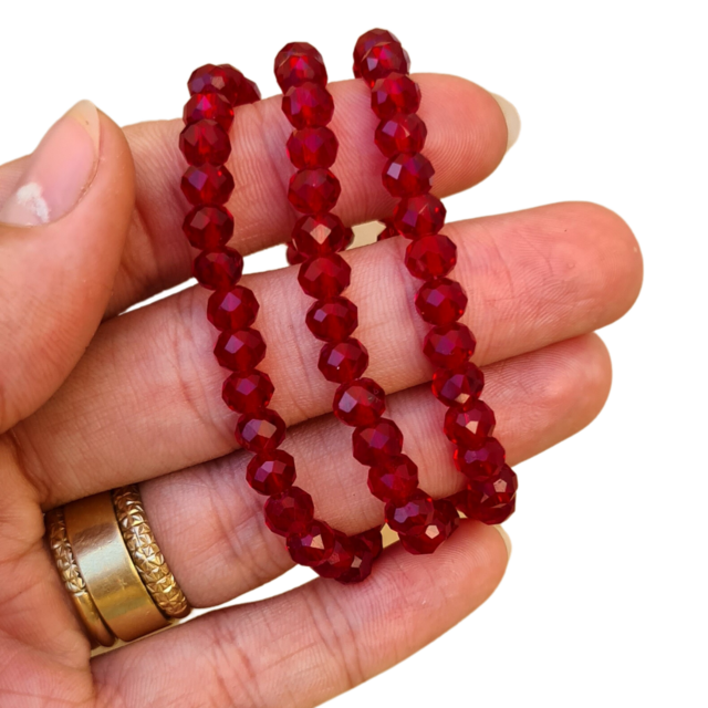 Cordão Cristal de Vidro Vermelho Escuro - 6mm - 1 Fio