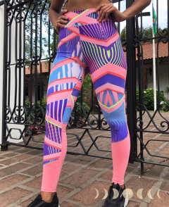 Norteamérica Desear privado Calza Rosa con Azul Deportiva Mujer Tiro Alto - Lycra Suplex