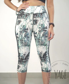 Calza Pescadora Blanca Negro Deportiva Mujer Tiro Alto Lycra Suplex - YAGÉ