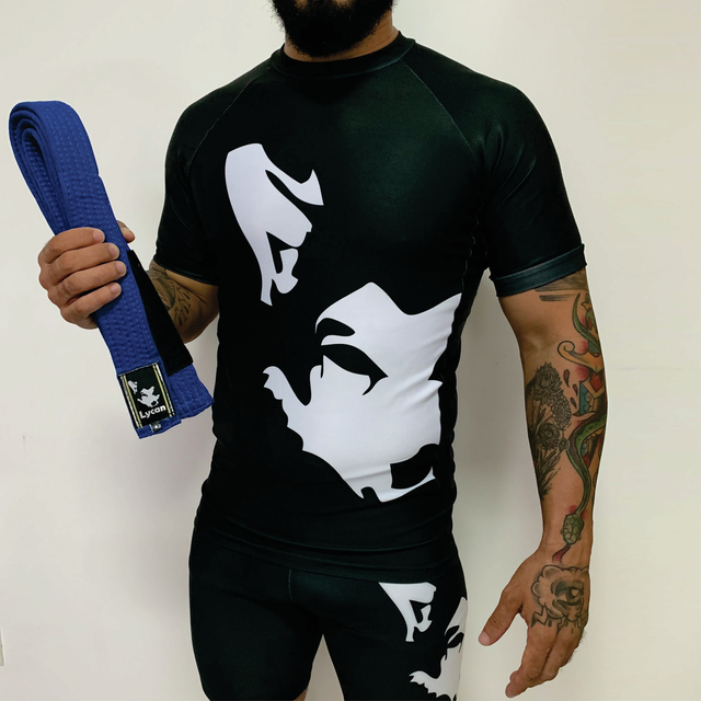 Rash Guard Manga Curta Brand + Faixa Azul JiuJitsu