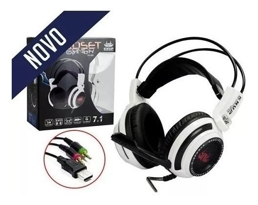 Headset Gamer Knup 7.1 Virtual, com Iluminação USB + P2, Branco/Preto -  KP-400