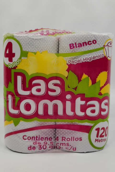 Papel higienico LAS LOMITAS 4 rollos 30m. BOLSON DE 12 UNIDADES.