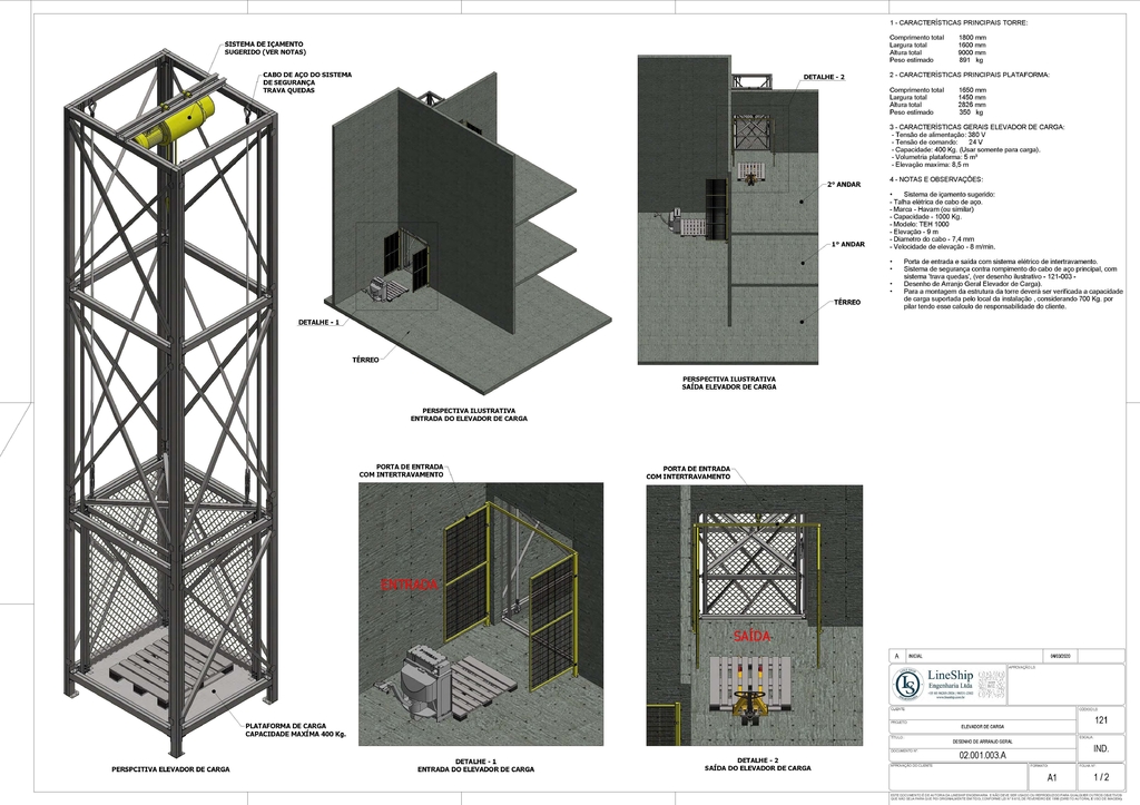 Projeto Detalhado de Elevador de Carga (Cap. 400kg)