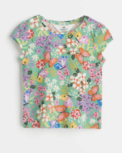 Remera H&M - Little girl - Verde con mariposas y flores
