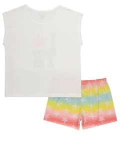Pijama "Tommy Hilfiger" - Remera blanca + short multicolor - Lupeluz