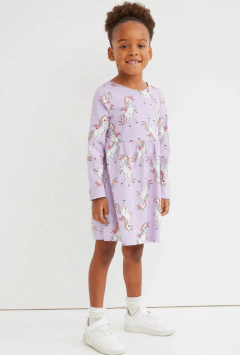 Vestido H&M - Little Girl - Manga larga lila con unicornios - comprar online