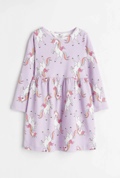Vestido H&M - Little Girl - Manga larga lila con unicornios