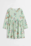 Vestido H&M - Little Girl - Manga larga verde agua con animalitos y flores