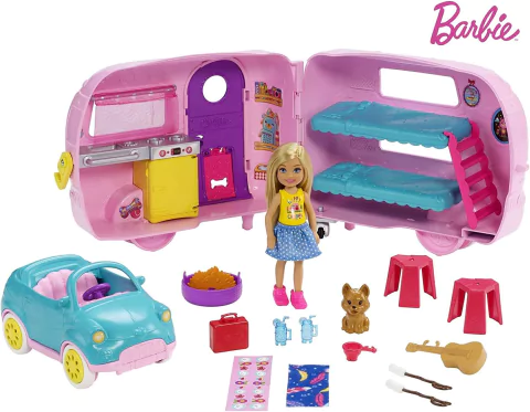 Barbie Chelsea Casa Rodante Camper con 10 accesorios Mattel