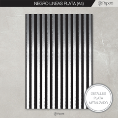 Papel Negro Estampado - Lineas Plata- A4 en 250 g x 10 u