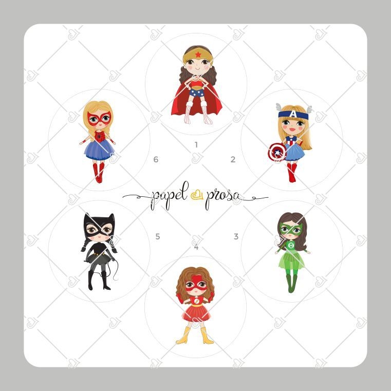 5 Kits Digitais Scrapbook Super Heroinas Baby