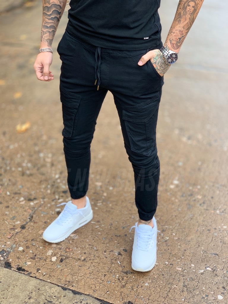 Pantalones Hombre | Bershka PantalóN Jogger Cargo Negro - Bellavista