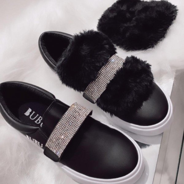 MYBUBU TÊNIS DE PELINHO C/ STRASS PRETO