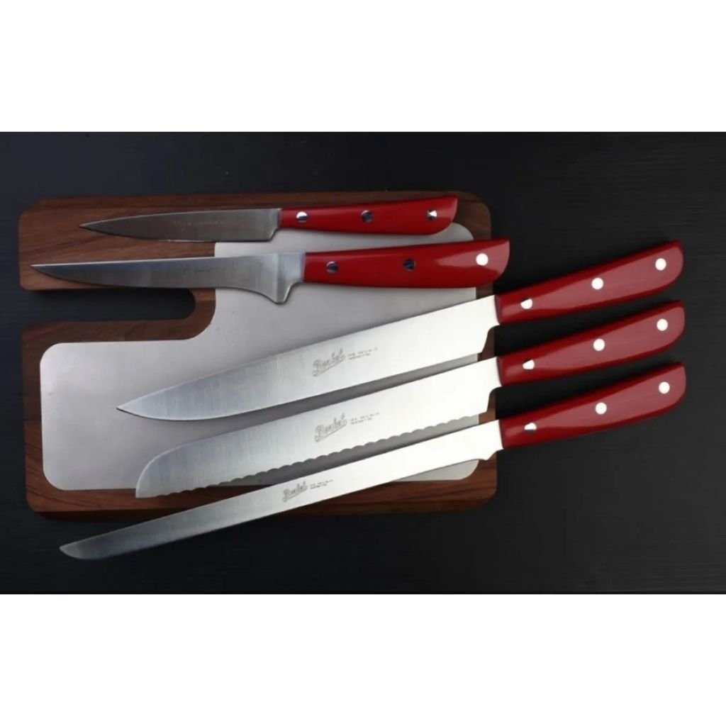 Berkel Set Chef 5 Pezzi In Legno D'Acero – Coltelli San Mai Con Lama In Acciaio Damasco VG-10 (Spelucchino, Santoku, Cucina)