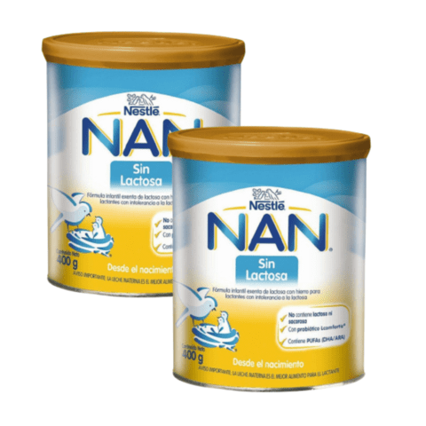 Leche de fórmula en polvo Nestlé Nan Sin Lactosa combo 2 latas x 400g