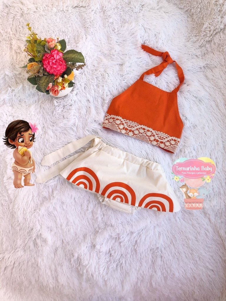 Fantasia Moana Infantil Cropped Luxo Festa Princesa Menina