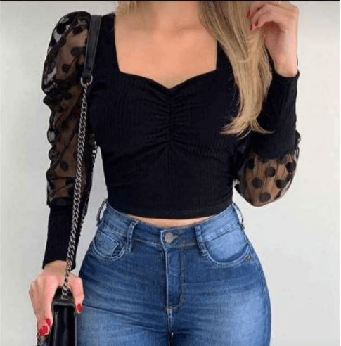 blusinha de tule manga longa