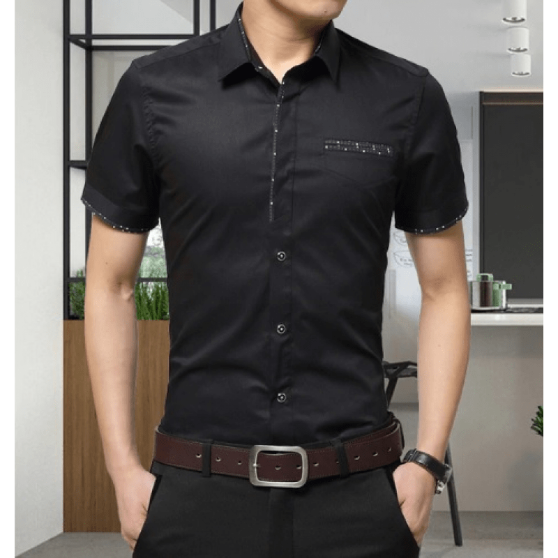 blusa social masculina manga curta preta