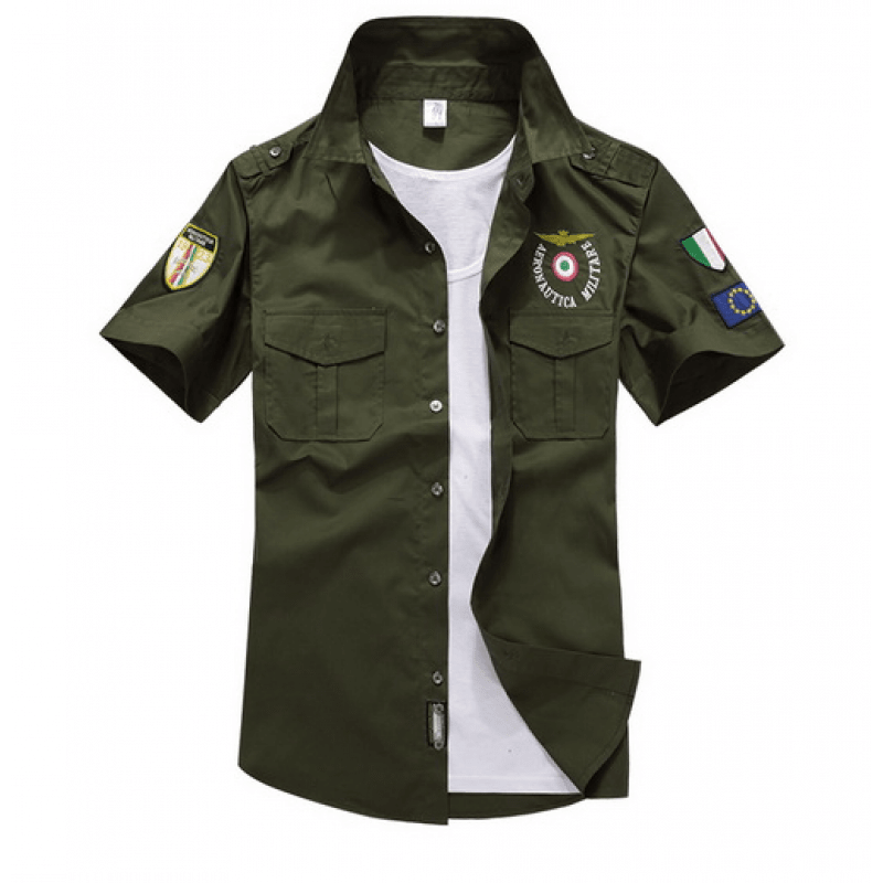 Camisa Militar Italiana Masculina Manga curta