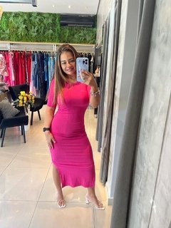 Vestido malha canelada rosa - comprar online