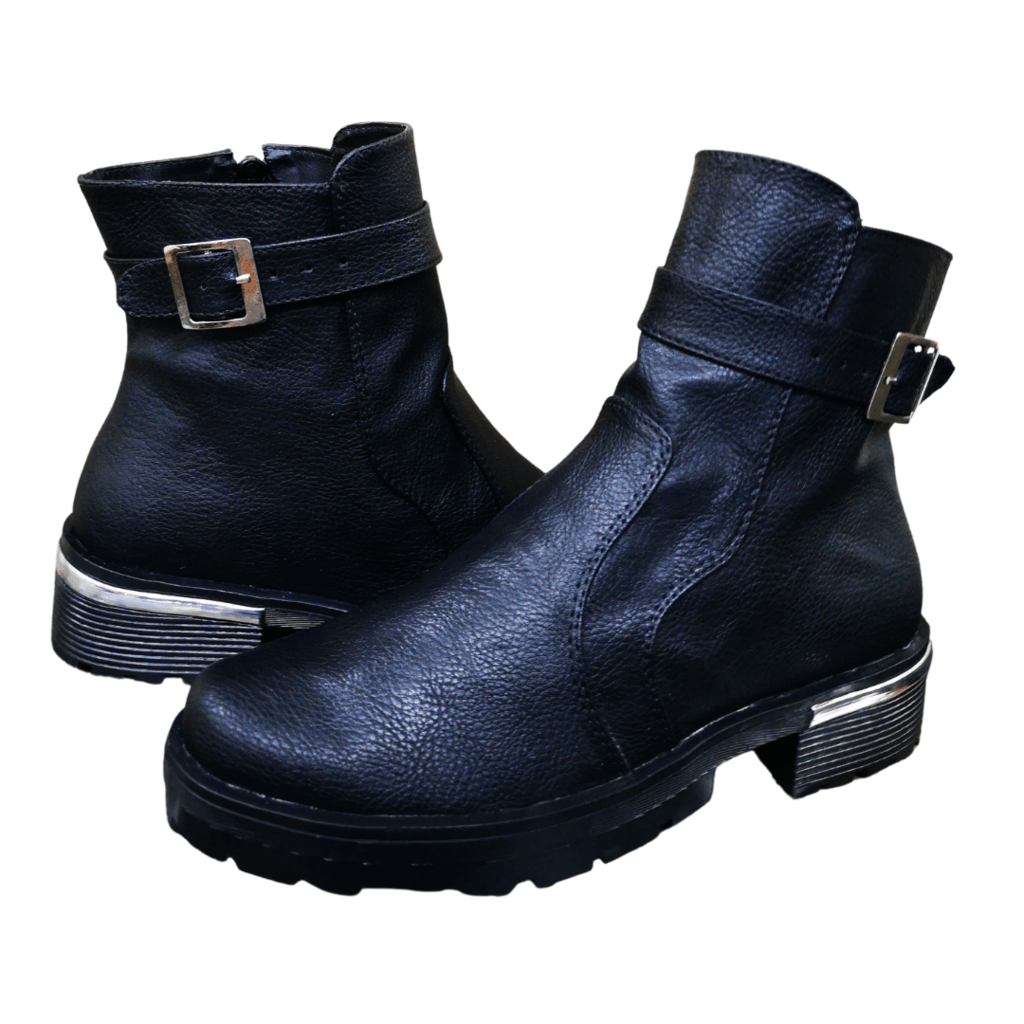 Botines negros bajitos para dama - Botines base cuero