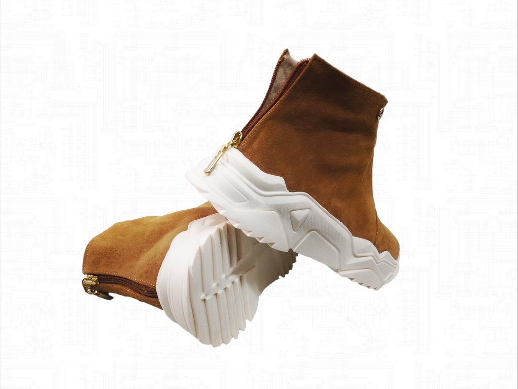 Botines para mujer deportivos color miel con plataforma - Suela Alta