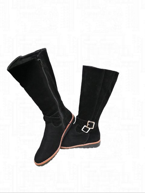 Botas largas sin tacon para mujer en color azul