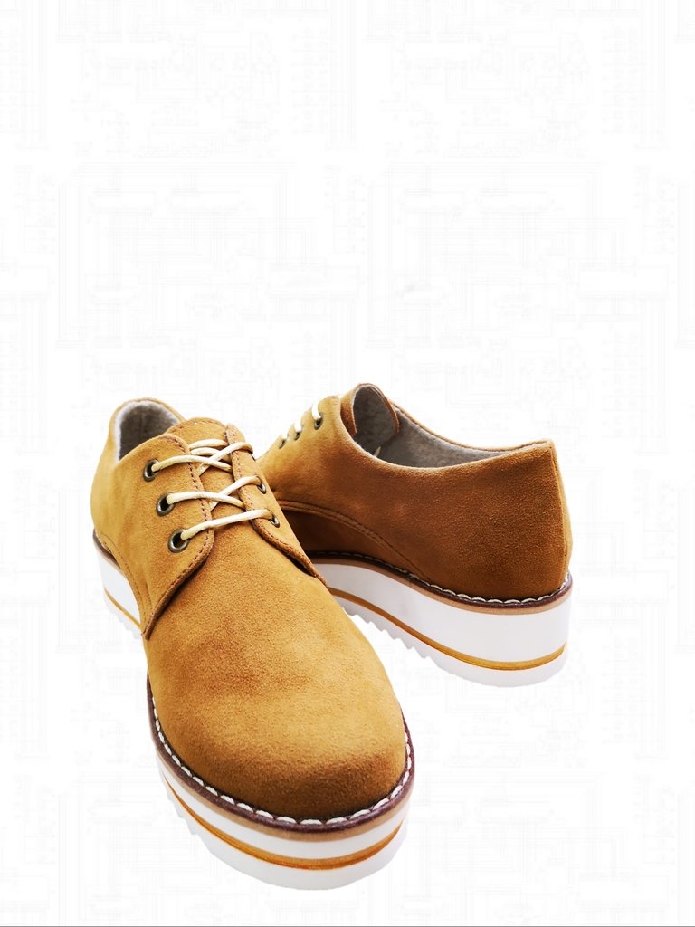 Zapatos suela alta | Bolicheros para mujer en gamuza en color camel