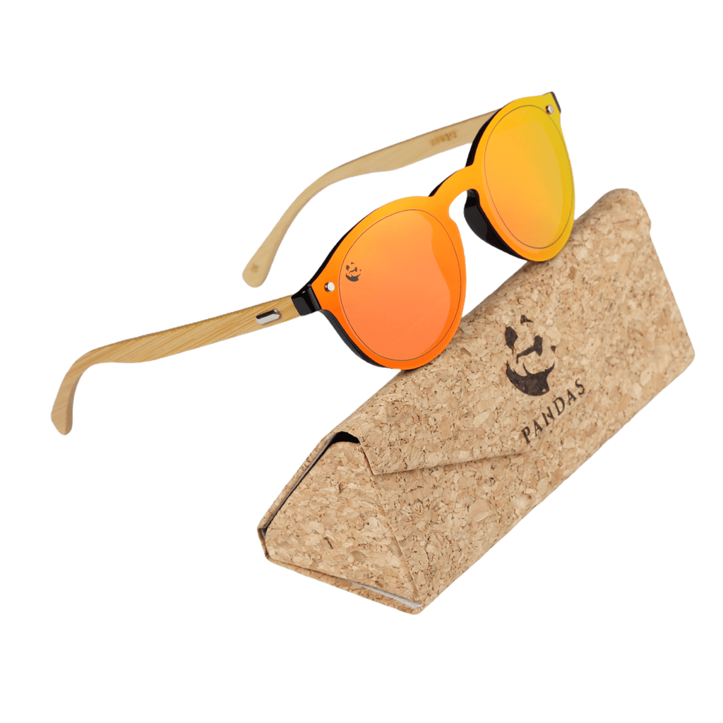 Lentes Gafas de Sol Unisex Redondos Espejados Rojos de Bambú UV400