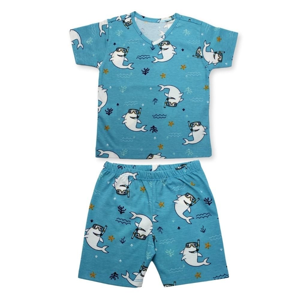 Pijama Infantil Masculino Verão - Azul Tubarão