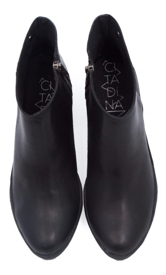 Botineta De Mujer Bota De Cuero Natural Cierre Citadina Huma Negro