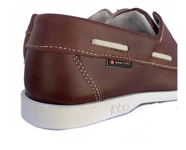 Zapatos Nauticos Para Hombre Cuero Marron Goma Febo Cosidos