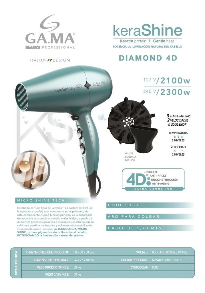 Secador De Pelo Ga.ma Diamond 4d Kerashine 2300w