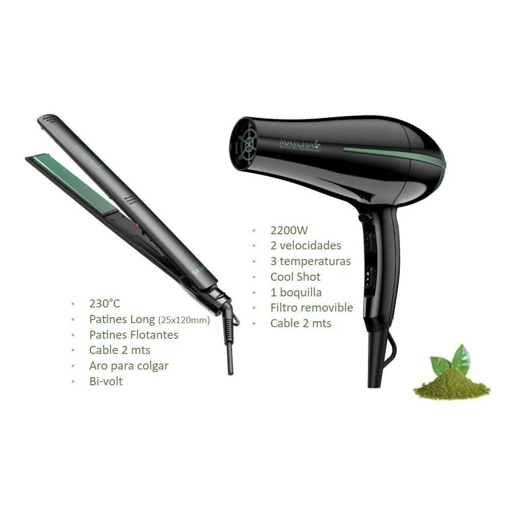Set Belleza Ga.ma Matcha Secador Bora + Planchita Elegance