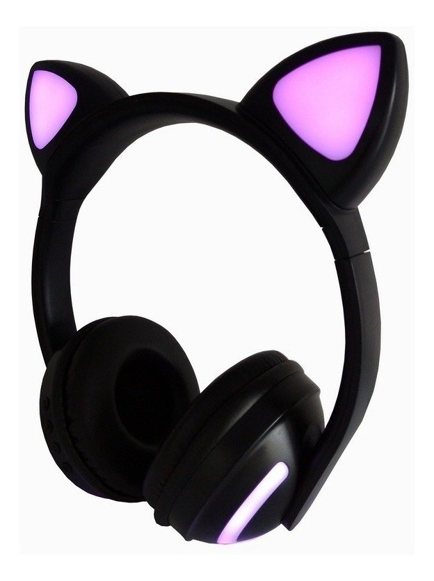 Fone De Ouvido Sem Fio Bluetooth Orelha Gatinho Led Colorido Cor Violeta