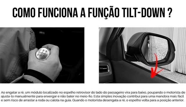 Como funciona o retrovisor com tilt-down?