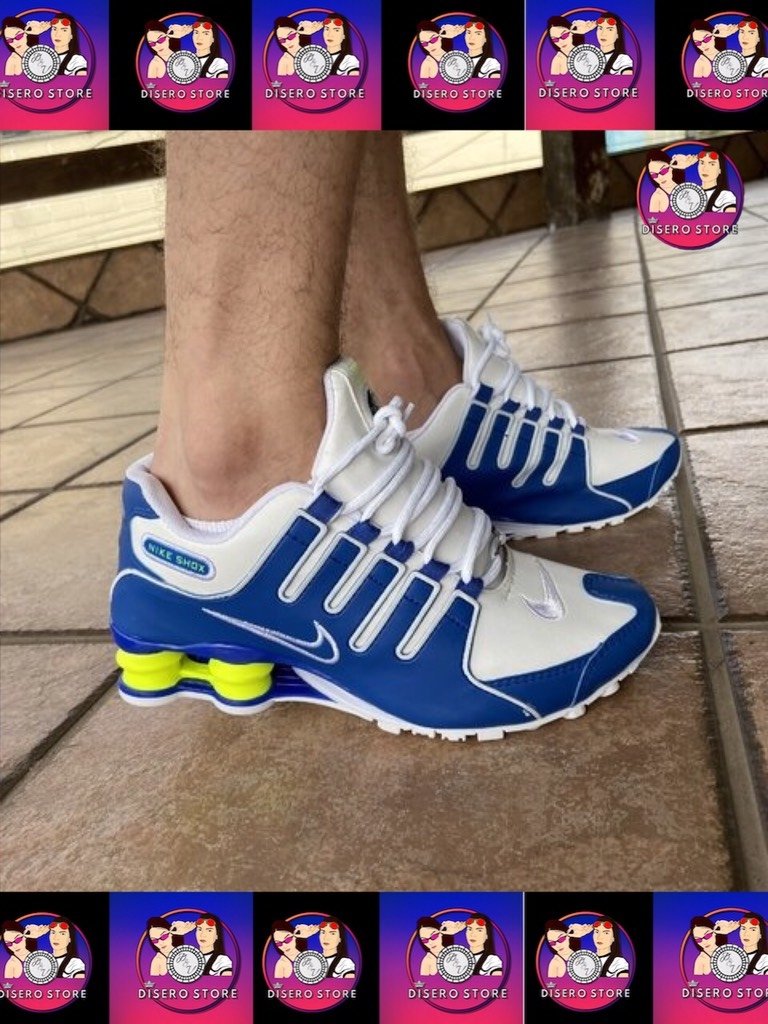 nike shox 4 molas azul e branco