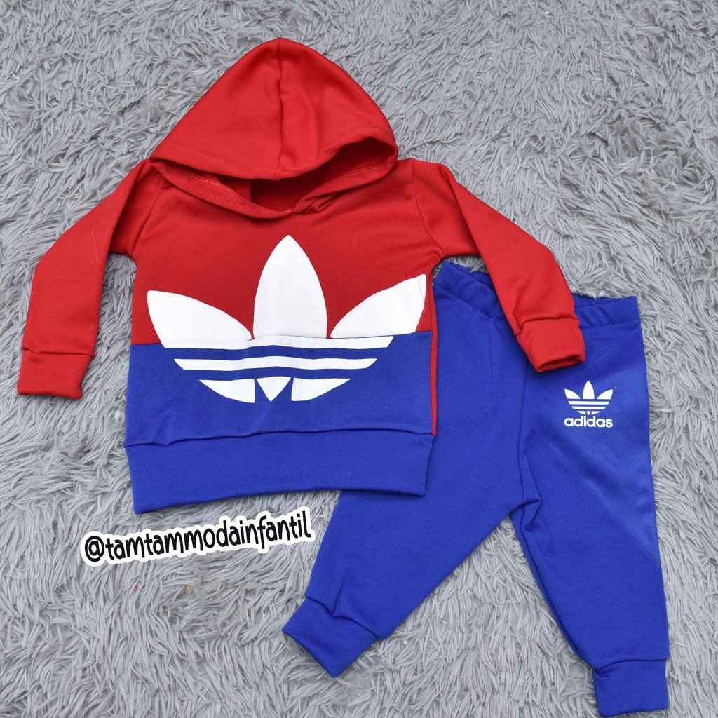 Conjunto Moletom Adidas Azul e vermelho