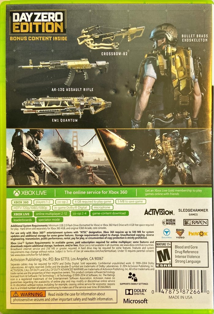 Jogo call of duty advanced warfare original xbox 360 físico em