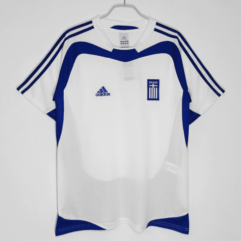 Camisa Grécia II 2004 Retrô - Branco+Azul