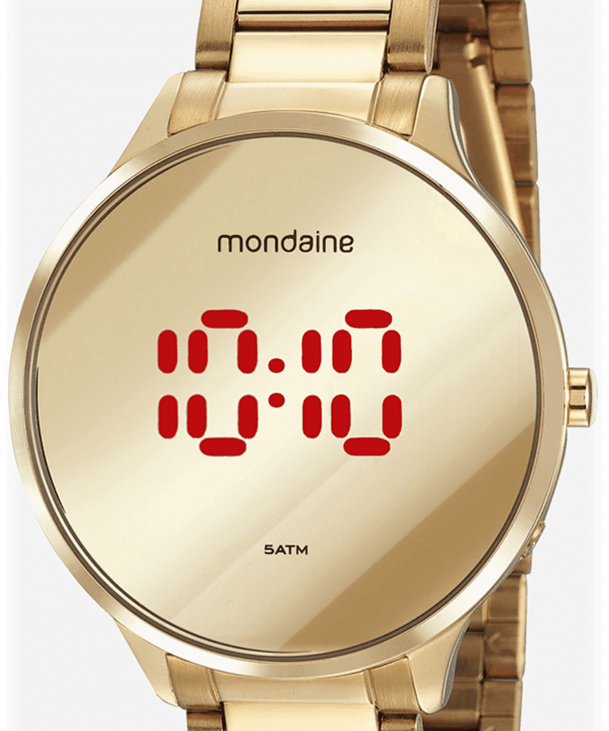 relógio mondaine digital dourado