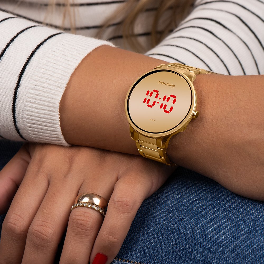 relógio mondaine digital dourado