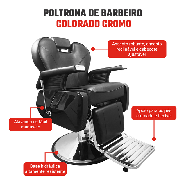 Poltrona de Barbeiro Colorado Cromo Base Cromada