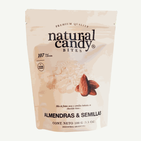 Bites de Almendras & Semillas bañadas en chocolate blanco Natural Candy 100G