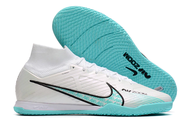 Chuteira Futsal Nike Air Zoom Mercurial Superfly 9 Elite Branco e Azul
