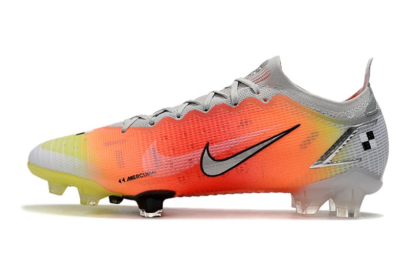 chuteira branca e laranja da nike