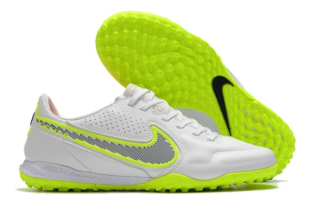 Chuteira Society Nike Tiempo Legend 9 Pro Branco e Verde Limão