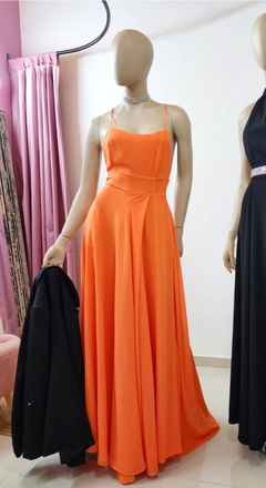 Vestido Agata con tajo y bolsillos espalda cruzada naranja