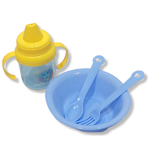 Set Infantil Vaso Tenedor Cuchara Plato Plastico Bebe